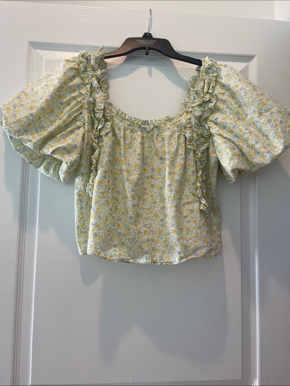 English Factory Yellow Floral Ruffle Puff-Sleeve Top